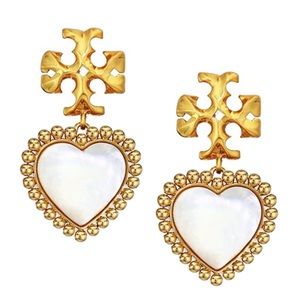 TORY BURCH Roxanne Mother Of Pearl Heart Earrings